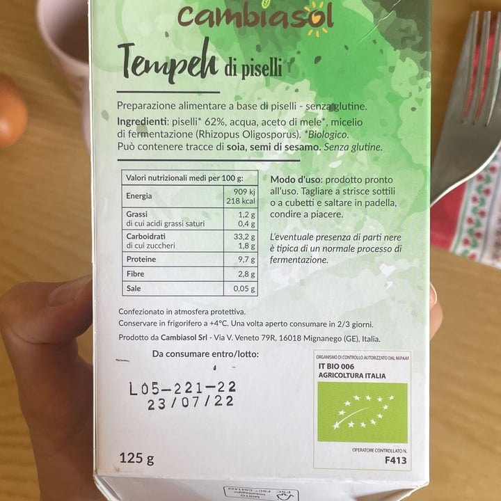 review photo of Cambiasol Tempeh di piselli shared by @bonji on 19 Jul 2022 - review