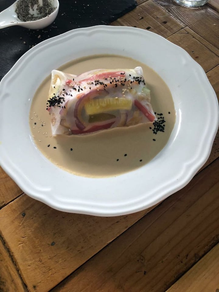 photo of La Libélula Vegan Café Verduritas con fideos de arroz envueltos en oblea con salsa de cacahuete. shared by @oliviaperrosgatos on  23 Aug 2019 - review