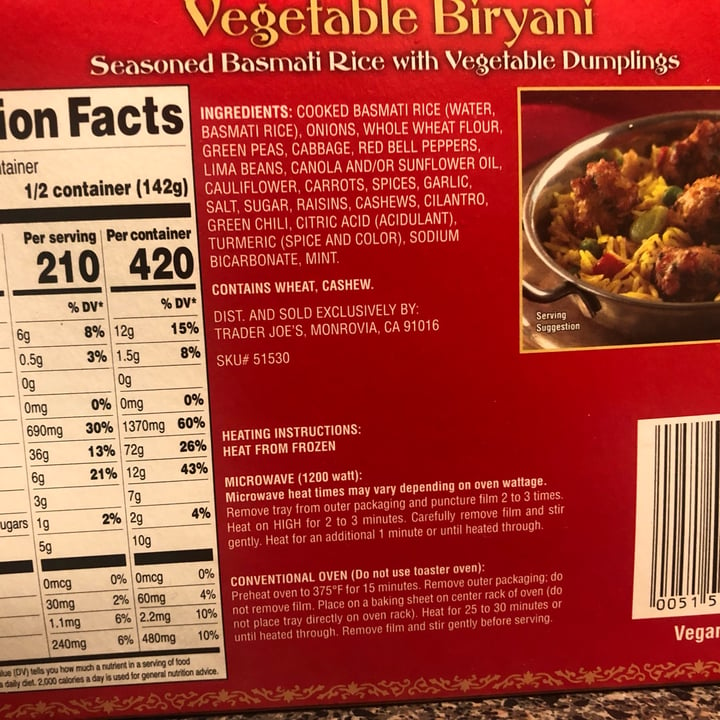 photo of Trader Joe's Vegetable Biryani shared by @allieforthesoul on  12 Jul 2022 - review