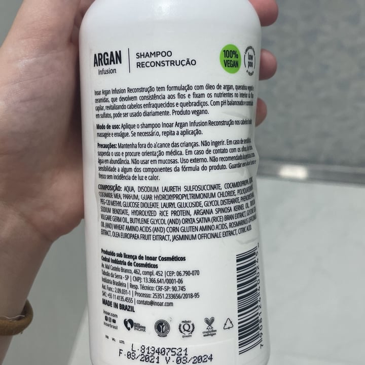 review photo of Inoar Shampoo Argan Reconstrução shared by @manoela06 on 18 Nov 2022 - review