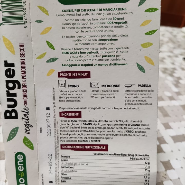 photo of Kioene Burger ai carciofi e pomodori secchi shared by @obywan on  25 Mar 2022 - review