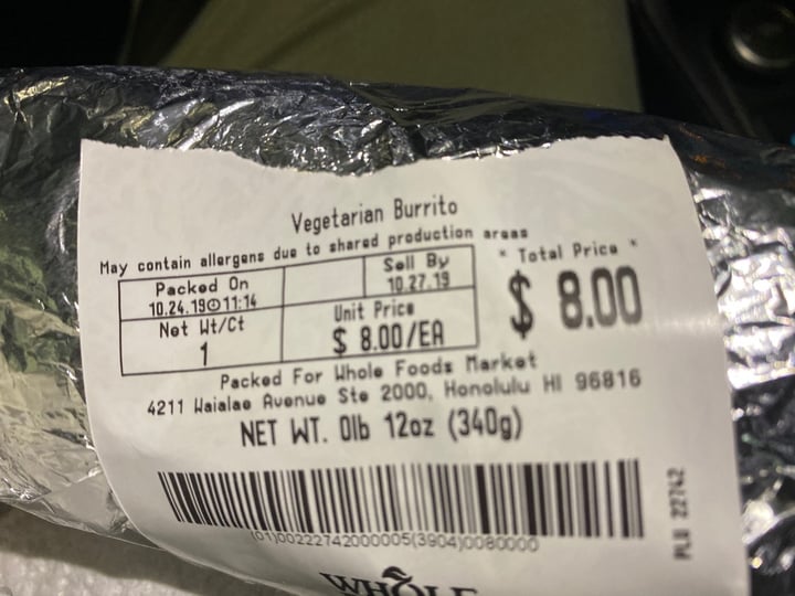 photo of Whole Foods Market Vegan Jackfruit Burrito shared by @xine on  17 Jan 2020 - review