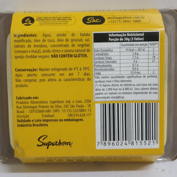 photo of Superbom Vegan Cheese Cheddar shared by @edsonshigue on  06 Jun 2022 - review