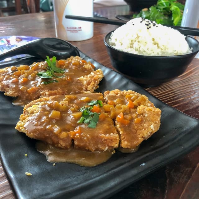 Photo of the dish “Veg Chicken Chop With Curry Sauce Rice”