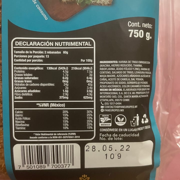 photo of Pan europeo Pan de salvado shared by @liliwaldo on  23 May 2022 - review