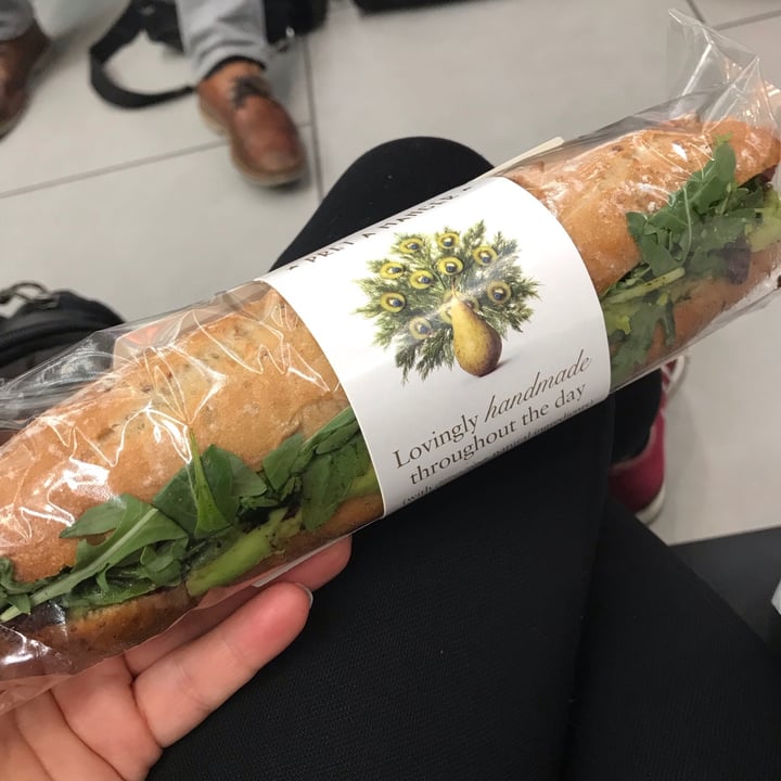 photo of Pret A Manger Avo, olives & toms baguette shared by @theamicablevegan on  17 May 2020 - review