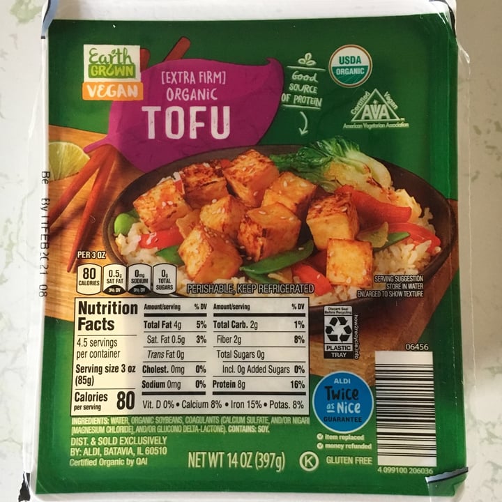 photo of Earth Grown (Extra Firm) Organic Tofu shared by @plantasticvegan on  01 Jan 2021 - review
