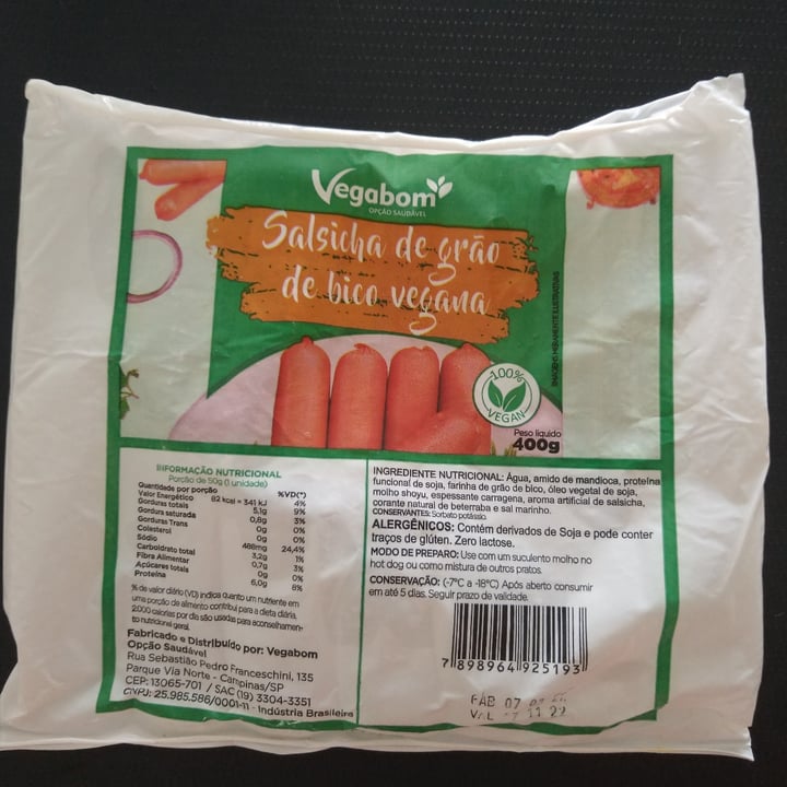 photo of Vegabom Salsicha De Grão De Bico shared by @gilsonpereira on  17 May 2022 - review