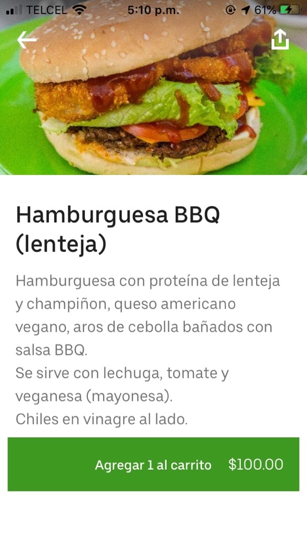 photo of Antojito con Amor Hamburguesa BBQ (lentejas) shared by @taniaar on  30 Dec 2019 - review