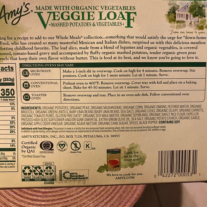 photo of Amy’s Amy’s Veggie Loaf shared by @curvycarbivore on  15 Jan 2021 - review