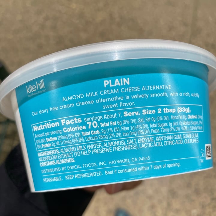 photo of Kite Hill Cream Cheese Alternative Plain shared by @kp03 on  01 Mar 2021 - review