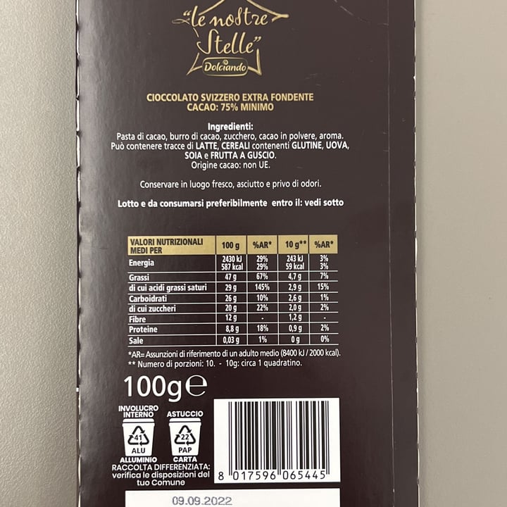 photo of Dolciando Cioccolato Svizzero extra fondente 75% shared by @sattvavibes on  20 Jan 2022 - review