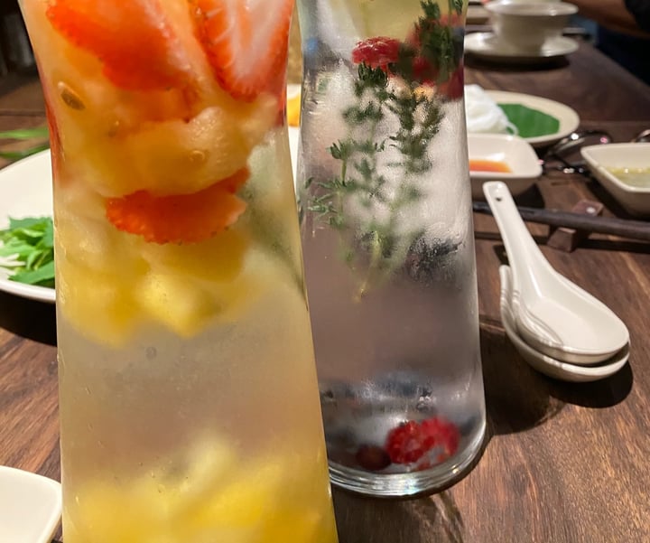 review photo of Hum Vegetarian, Garden & Restaurant Yellow Watermelon, Strawberry Detox Water shared by @mailypham on 03 Jul 2020 - review