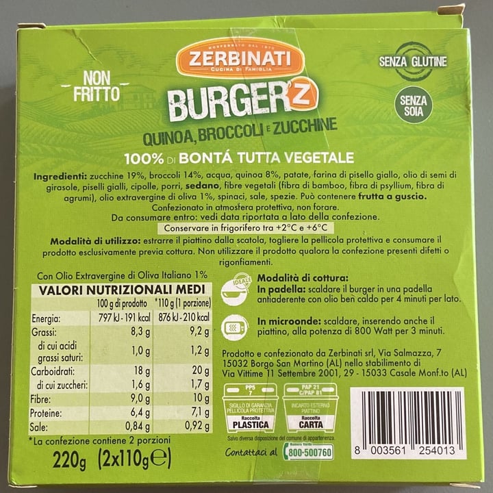 review photo of Zerbinati Burger'Z Quinoa, Broccoli e Zucchine shared by @mabom on 15 Jun 2022 - review