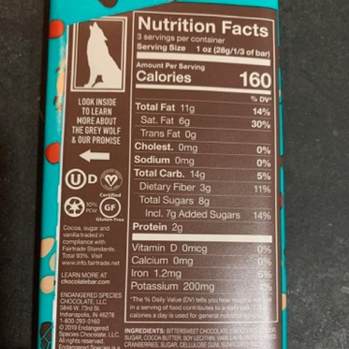 review photo of Endangered Species Chocolate Cranberries Almonds + Dark Chocolate shared by @laylagordon on 24 Apr 2020 - review