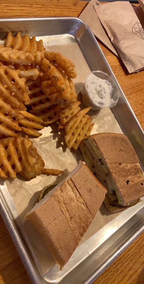 review photo of Golden Dinosaurs Vegan Deli Cuban sandwich shared by @horningsaraeb on 30 Jun 2019 - review