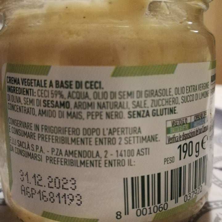 photo of Sacla' Hummus di ceci - in vetro shared by @camyveg on  03 Dec 2022 - review