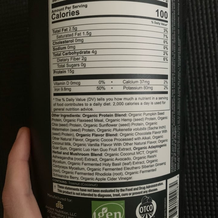 photo of Ancient Nutrition Plant protein+ chocolate shared by @rachaelrosalie on  04 Jan 2022 - review