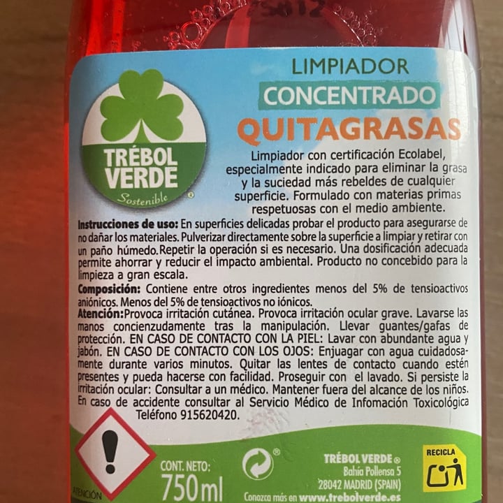 photo of Trébol verde Limpiador Concentrado Quitagrasas shared by @lorenavegana on  07 Jul 2021 - review