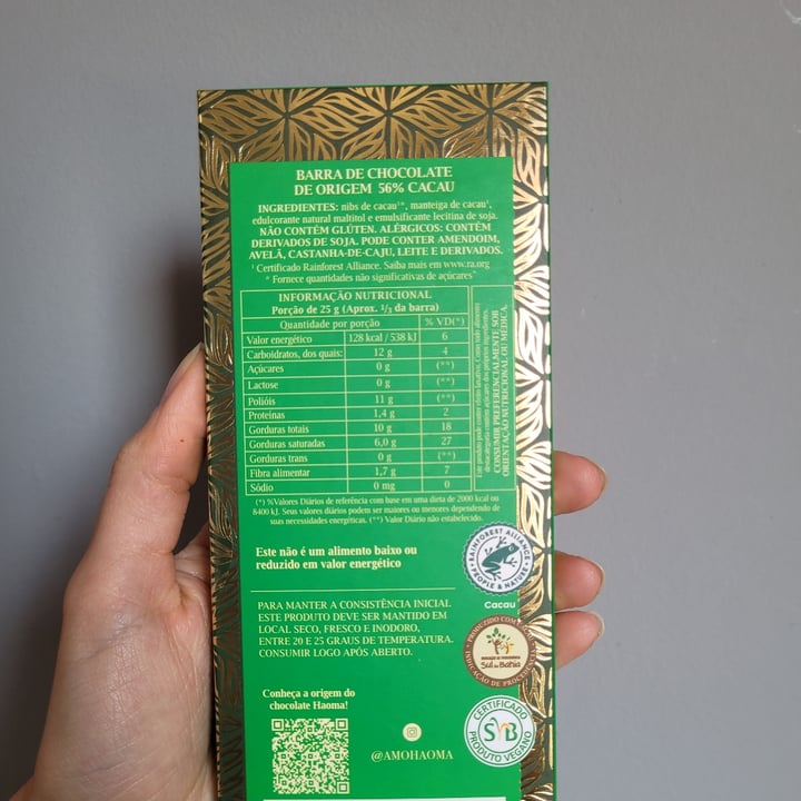 review photo of Haoma Barra de chocolate 56% cacau shared by @victorialeonel on 01 Jul 2022 - review