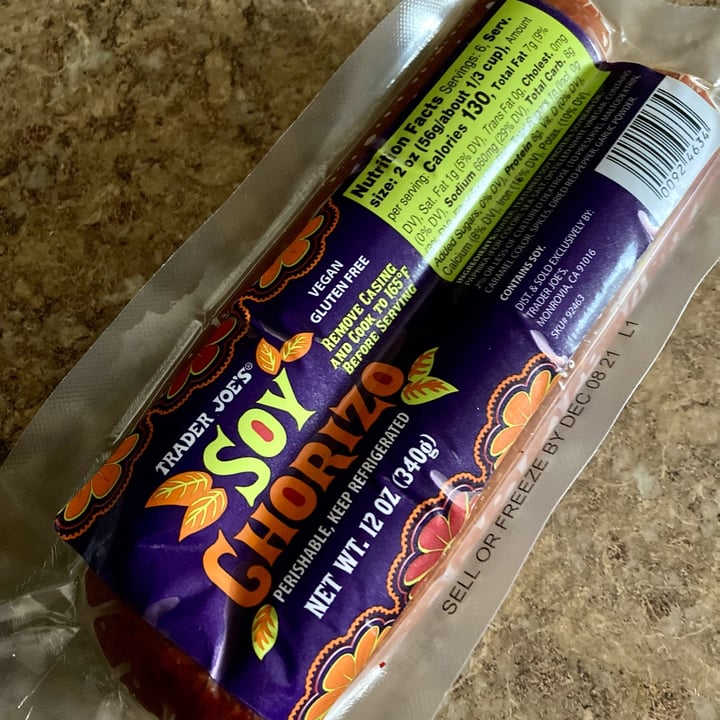 review photo of Trader Joe's Soy Chorizo shared by @plantbase6 on 06 Oct 2021 - review