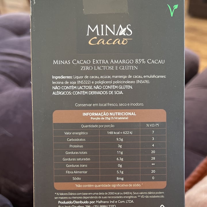 photo of minas cacau Chocolate 85% Cacau Extra Amargo shared by @melmicheletti on  20 May 2022 - review