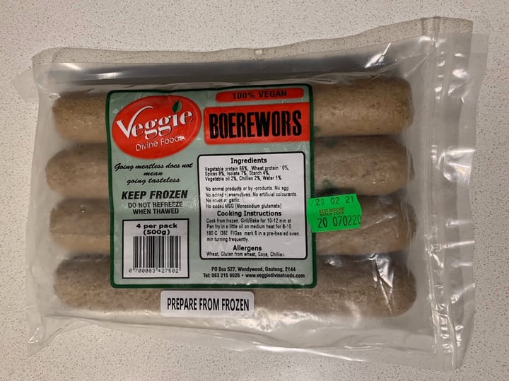 photo of Veggie Divine Foods Boerewors shared by @christo on  08 Mar 2020 - review