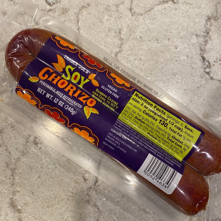 photo of Trader Joe's Soy Chorizo shared by @snl017 on  23 Dec 2021 - review