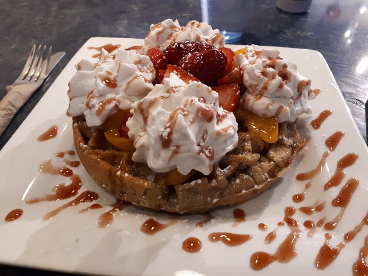 review photo of West Coast Waffles Vegan Waffles with Coconut whip, fruit and coulee shared by @riotcat on 17 Apr 2018 - review