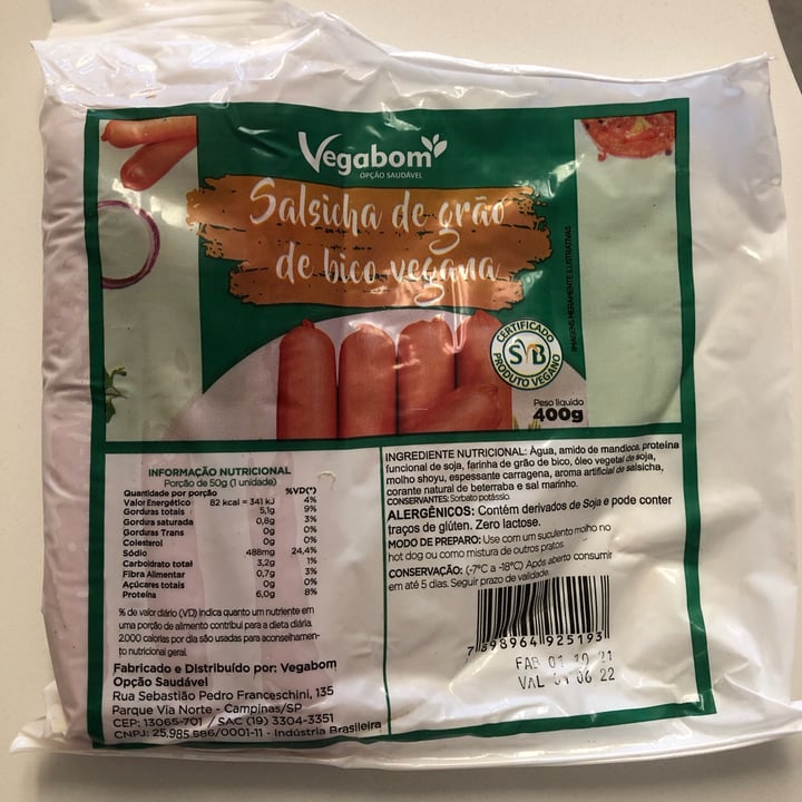 photo of Vegabom Salsicha De Grão De Bico shared by @grazielalidizzia on  23 Apr 2022 - review