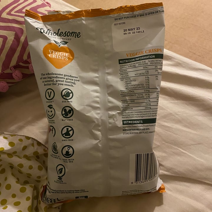 photo of Wholesome food company Veggie crisps sweet potato and purple potato shared by @plantbasedlover on  26 Jul 2022 - review