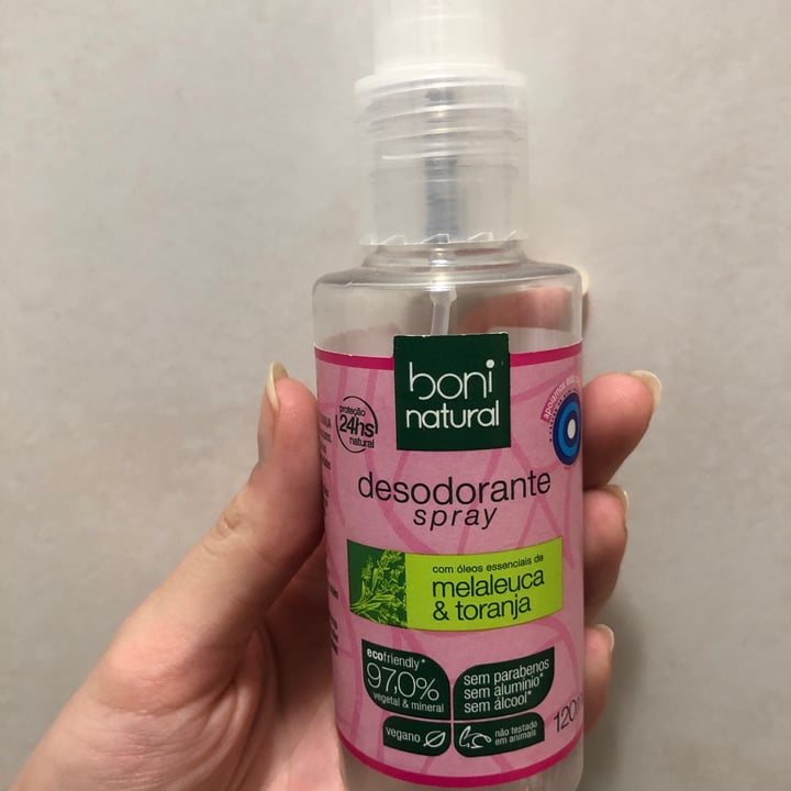photo of Boni natural Desodorante Spray Melaleuca & Toranja shared by @leticiabarriento on  16 Sep 2021 - review