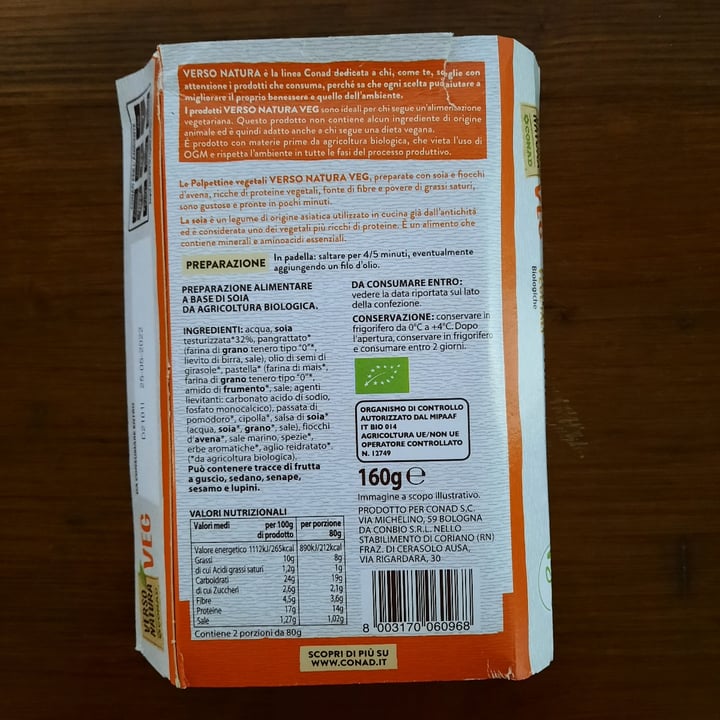 photo of Verso Natura Conad Veg Polpettine vegetali biologiche shared by @chiaara on  09 Jun 2022 - review