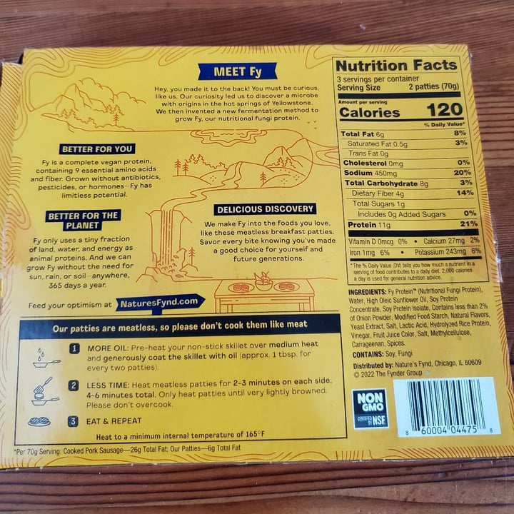 photo of Nature's Fynd Nature's Fynd Meatless Breakfast Patties - Original shared by @angebe on  01 May 2022 - review