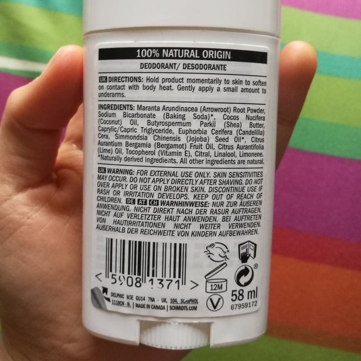 photo of Schmidt's Bergamot + Lime Natural Deodorant Stick shared by @luciacev on  04 Mar 2021 - review