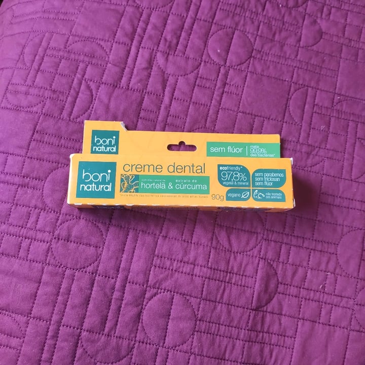 photo of Boni natural Creme Dental De Hortelã E Cúrcuma shared by @andreialucena17 on  02 May 2022 - review
