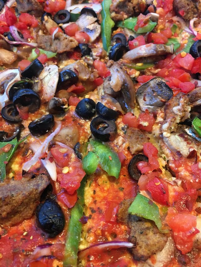 Photo of the dish “Veggie Pizza w/vegan cheese and balls”