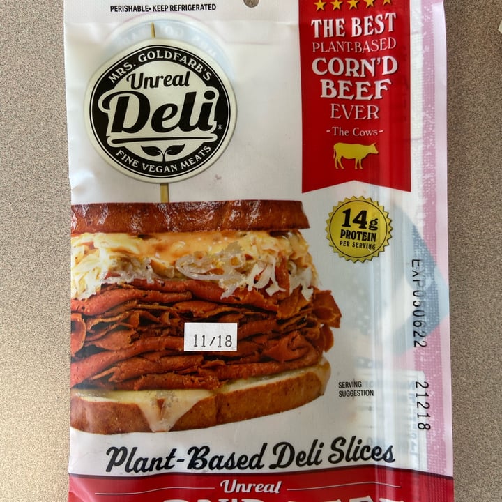 photo of Mrs. Goldfarb’s Unreal Deli Unreal Corn’d Beef Plant Based Deli Slices shared by @phillyvegan on  20 Oct 2021 - review