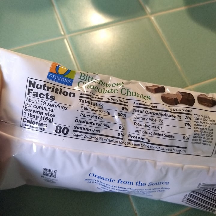 photo of O Organics Organic Bittersweet Chocolate chunks 72% cacao shared by @pinpanpot on  24 Oct 2020 - review