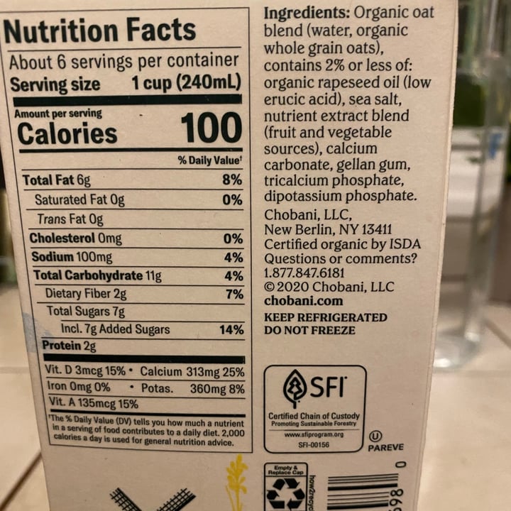photo of Chobani Oat milk plain shared by @sandra741219 on  11 Aug 2021 - review