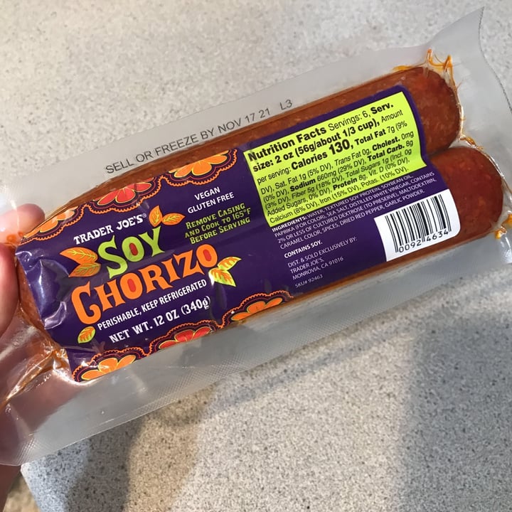 photo of Trader Joe's Soy Chorizo shared by @rbrackett on  23 Aug 2021 - review
