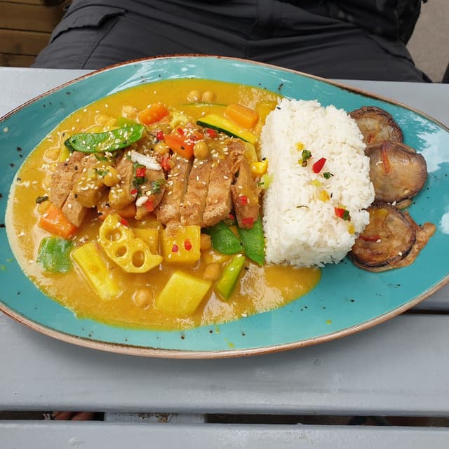 Photo of the dish “Spicy Coconut Curry with Crunchy Soy Fillets”