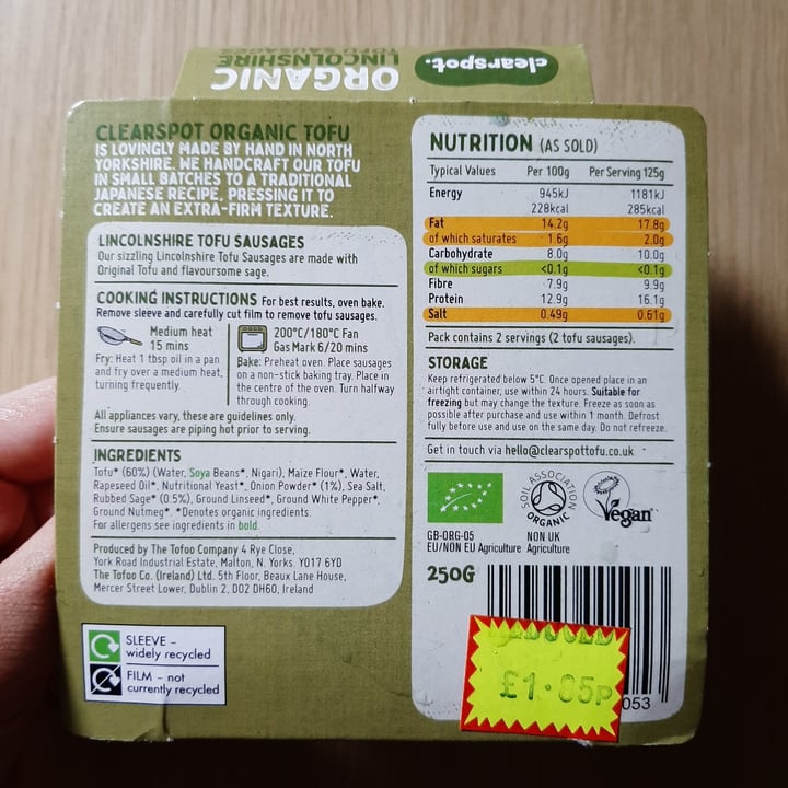 photo of Clearspot lincolnshire tofu sausages shared by @ludoludo on  30 Sep 2022 - review