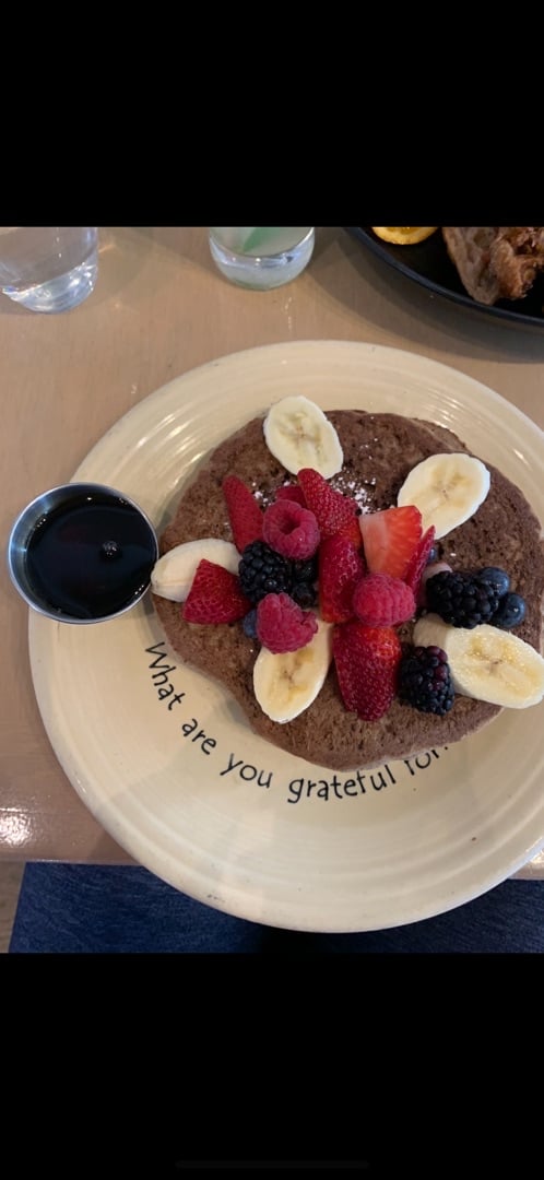 review photo of Cafe Gratitude Venice Open-hearted Buckwheat Flax Pancakes shared by @clairecancook on 26 Mar 2020 - review