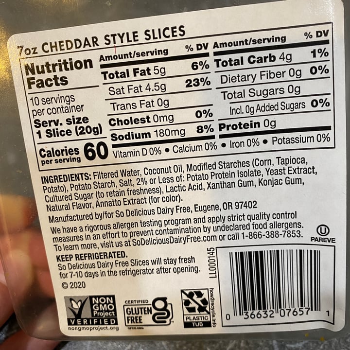 photo of So Delicious Dairy Free Cheddar Style Slices shared by @snl017 on  01 Nov 2021 - review