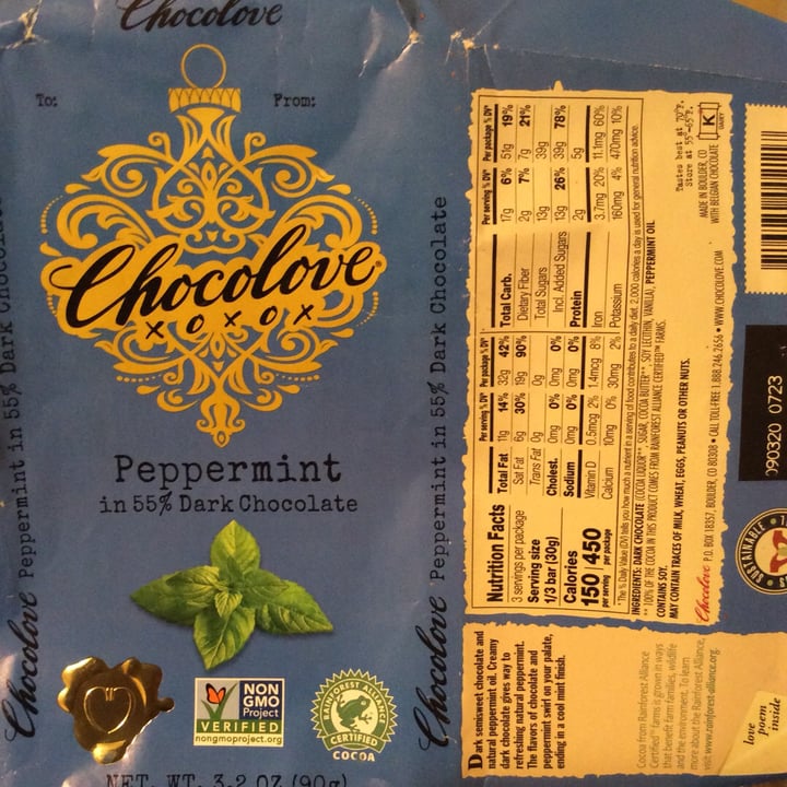 photo of Chocolove Peppermint in Dark Chocolate shared by @mol on  02 Jan 2021 - review