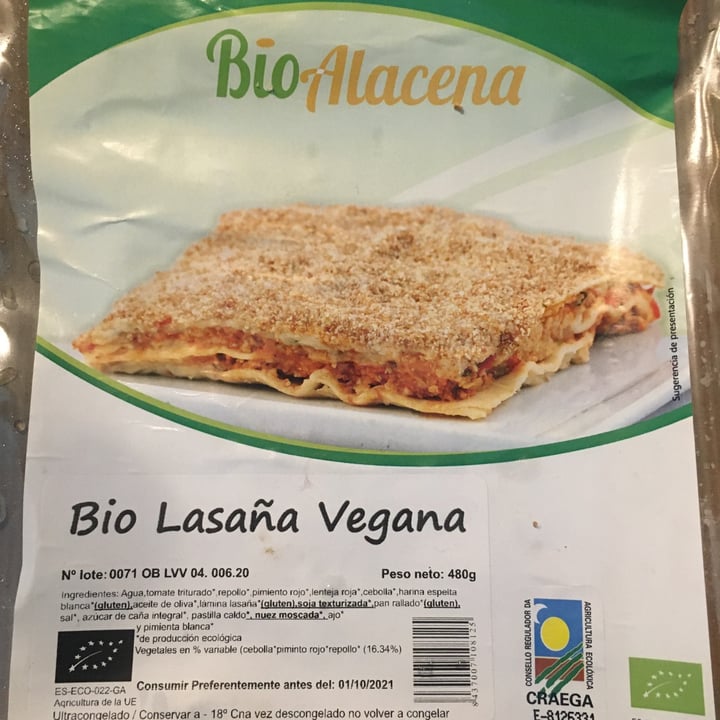 photo of Bioalacena Bio Lasaña Vegana shared by @rutineta on  16 Dec 2020 - review