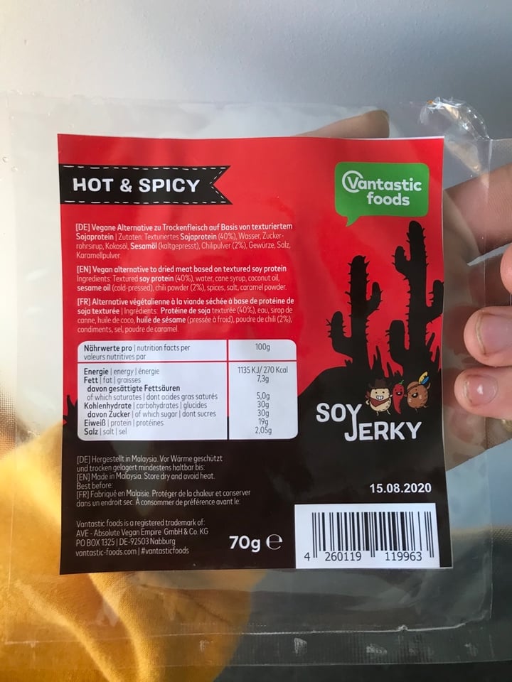 photo of Vantastic Foods Soy Jerky Hot & Spicy shared by @xyzthomson on  20 Dec 2019 - review