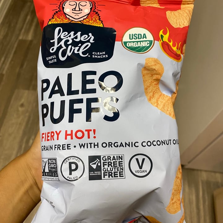 photo of Lesser Evil Snacks Paleo puffs- fiery hot shared by @veganzzz on  21 Aug 2021 - review