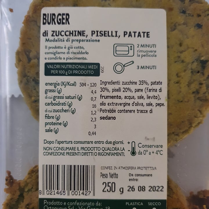 photo of Ortonuovo Burger Di Zucchine Piselli E Patate shared by @lunasky on  14 Aug 2022 - review